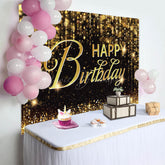 Lofaris Black Gold Bokeh Vibe Lights Happy Birthday Backdrop